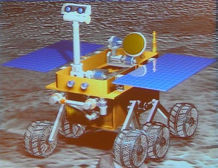 china moon rover An image of the Chang'e-3 Chinese Lunar Rover presented at the IEEE's International Conference on Robotics and Automation in Shanghai. (c) IEEE Spectrum