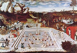 "The Fountain of Youth" painting by Lucas Cranach the Elder. Scientists are trying to prolong life by employing cell and gene treatments. 