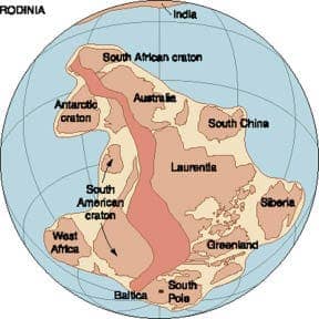 The oldest known supercontinent was called "Rodinia" and formed some 1.1 billion years ago, when there also was only one superocean, which was called the "Panthalassic Ocean" (or "Panthalassa") and eventually became the present-day Pacific Ocean. (c) NASA
