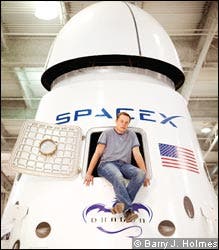 SpaceX founder, Elon Musk, in the Dragon capsule. 