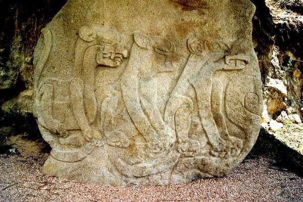 The "Triad of Felines" carved rock found in Chalcatzingo, Mexico. (c)INAH via AP