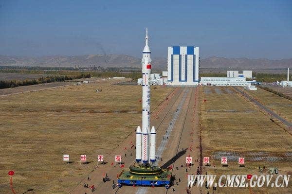 shenzhou8-1 China's Shenzhou 8 spacecraft is due to launch atop a Chinese Long March 2F rocket Oct. 31 at 5 p.m. EDT (6 a.m. local time on Nov. 1) from the Jiuquan Satellite Launch Center in Inner Mongolia. (c) China Manned Space Engineering