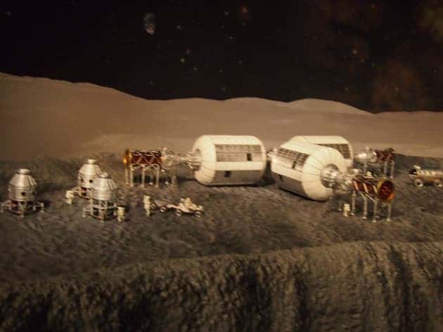 A lunar base model on display at the exhibit. (photo credit unknown)