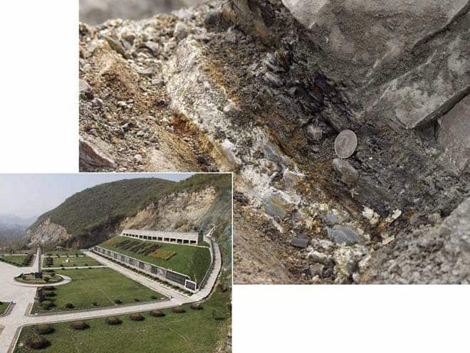 mass-extinction-geology-shuzhong-shen In China, the Meishan Geopark sits on the outcrop (gray wall, right) containing the most famous record of the greatest mass extinction (inset). (c) Shuzhong Shen