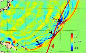 nasa_double_tsunami_japan_e360 Researchers at NASA’s Jet Propulsion Laboratory created a 3-D ocean model replicating the March 11, 2011 tsunami.