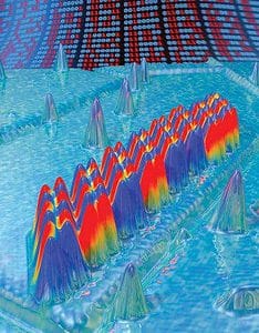 13magnet1-popup An atomically assembled array of 96 iron atoms containing one byte of magnetic information in antiferromagnetic states. (c) IBM Research-Almaden