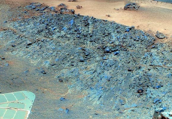 False colour image of Greeley Haven taken by Opportunity. Credit: NASA/JPL-Caltech/Cornell/Arizona State Univ
