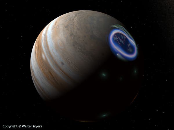 Artistic representation of an aurora on Jupiter