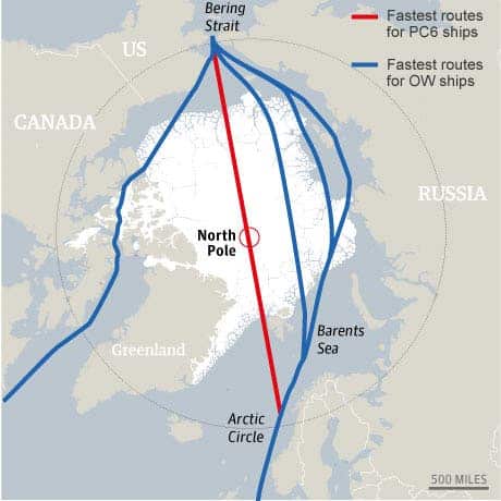 Projected Arctic shipping routes. 