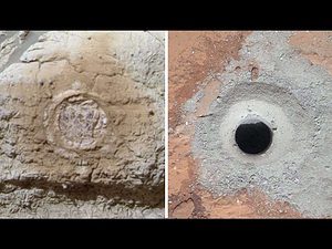 This set of images shows the results from the rock abrasion tool from NASA's Mars Exploration Rover Opportunity (left) and the drill from NASA's Curiosity rover (right). (c) NASA/JPL-Caltech/Cornell/MSSS