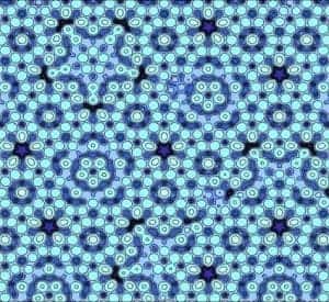 The atomic patterns in quasicrystals like this model of an aluminium-palladium-manganese surface exhibit order, but never repeat. (Photo: J.W. Evans, Ames Laboratory, U.S. Department of Energy)