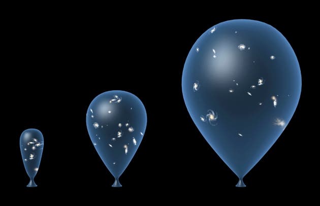 The current accept cosmological model of the formation of the Universe states that it is expanding ever since the Big Bang. It's easy to envision this like a balloon inflating: each point on the balloon is drifting away relative to each other point on the balloon as it inflates, so there is no center of the Universe. (c) TAKE 27 LTD/SPL
