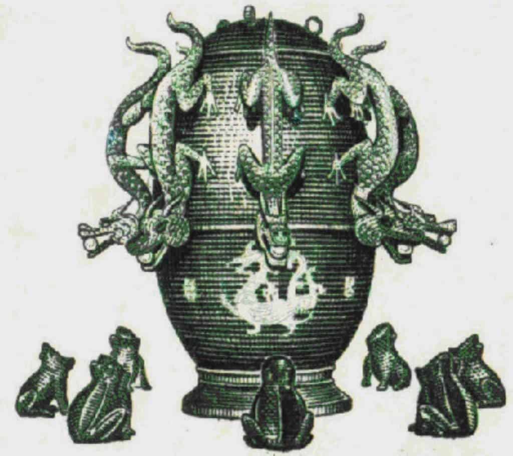 Illustration of world's first seismoscope. 