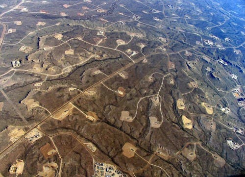 Wyoming’s Jonah Field, a major site of shale development. (Photo courtesy of Ecoflight.)