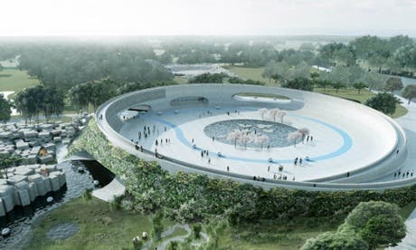 A zoo in Denmark wants to reverse the roles of captor and visitor. This is an artist's impression of how the central plaza from which visitors can visit the three section might look like. Image: BIG