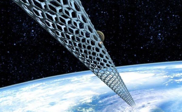 Artist impression of a possible space elevator - the image in question show the new diamond-like nanomaterial in action, though. 