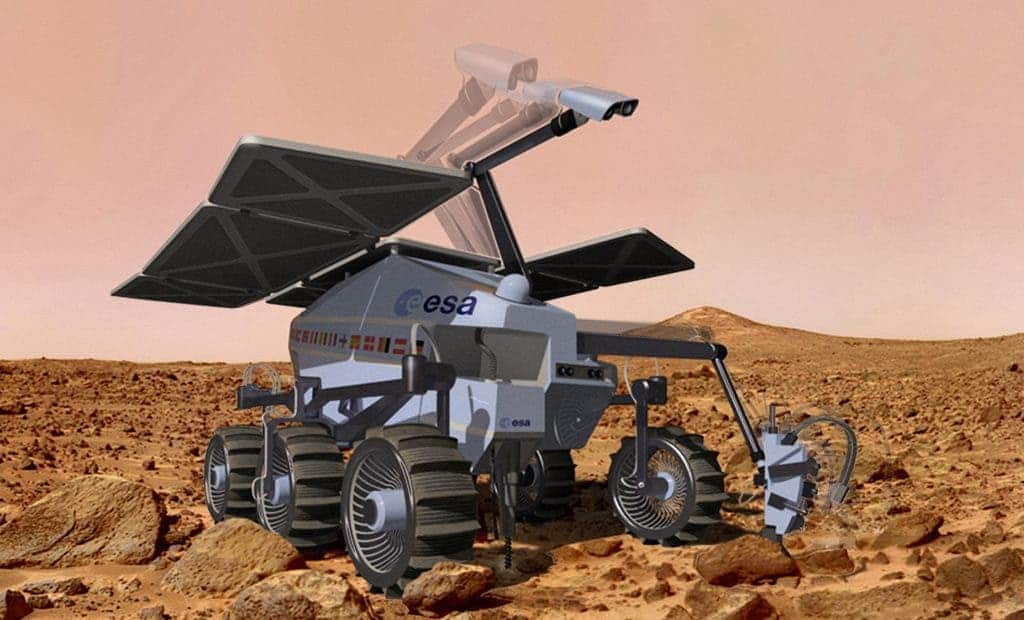EXOMARS is the first flagship mission of the Aurora program and is committed to developing an orbiter, landing module and rover that may conduct, unmanned and later manned, biological and geological studies on Mars. Image: ESA
