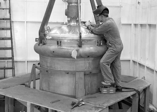 A welder finishing up the Oak Ridge MSR over 40 years ago. Image: Public Domain