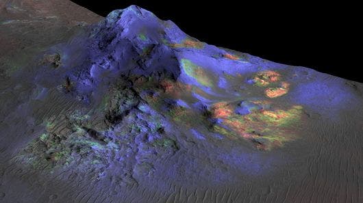 An impact glass deposit discovered at the Alga Crater. Credit: NASA/JPL-Caltech/JHUAPL/Univ. of Arizona)