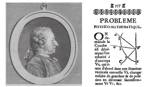 Left: portrait of Clairaut. Right: his love equation (1745). V is the fixed fulcrum and the i's and I's moving clockwise represent the motion of its endpoint. Credit: Mathematics Without Apologies, Michael Harris