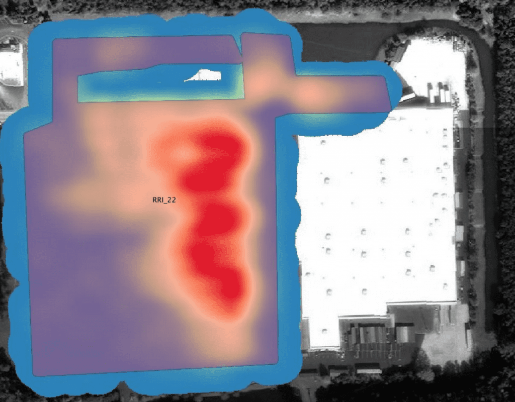 A heat map made by Orbital Insight showing the activity in a retailer's parking lot. 
