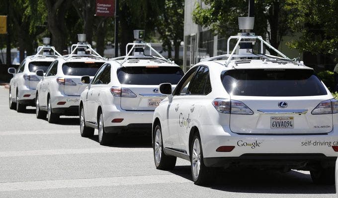 A band of Google's self-driving Lexus vehicles. Image: Google