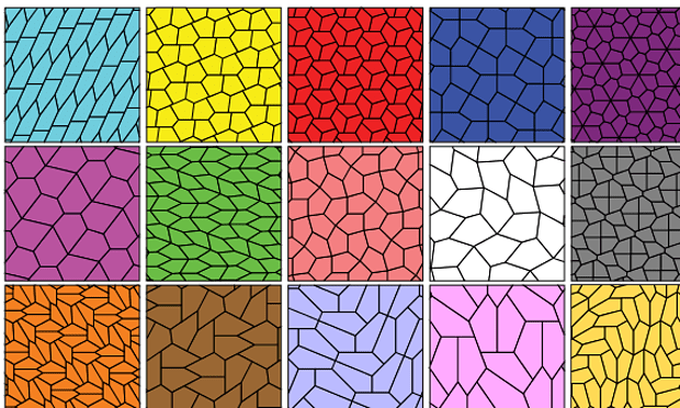 All the pentagonal tilings discovered thus far. Ed Pegg/Wikipedia