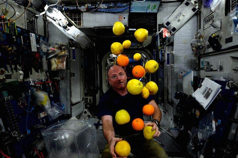 Scott Kelly selfie while juggling fruit. 