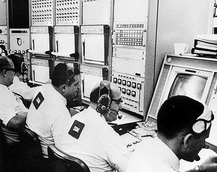 Image: NASA engineers operating IBM System/360 Model 75 mainframe computers. 
