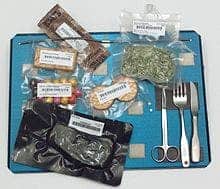 Food aboard the Space Shuttle served on a tray, with magnets, springs, and Velcro to hold the cutlery and food packets down. Image via wikipedia