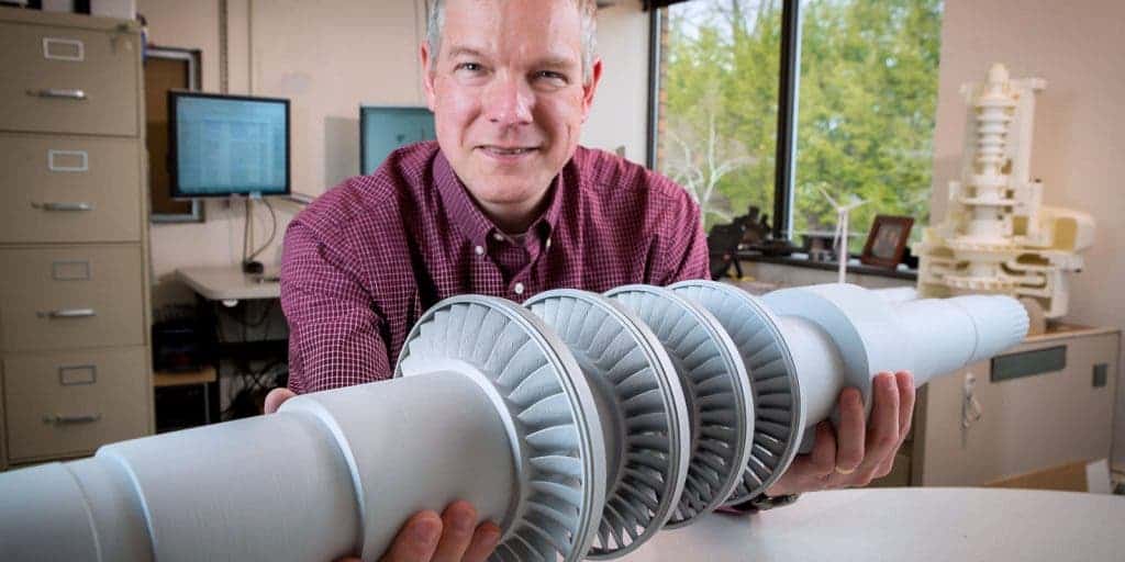 A plastic model of the turbine driven by supercritical CO2. Credit: GE Global Research
