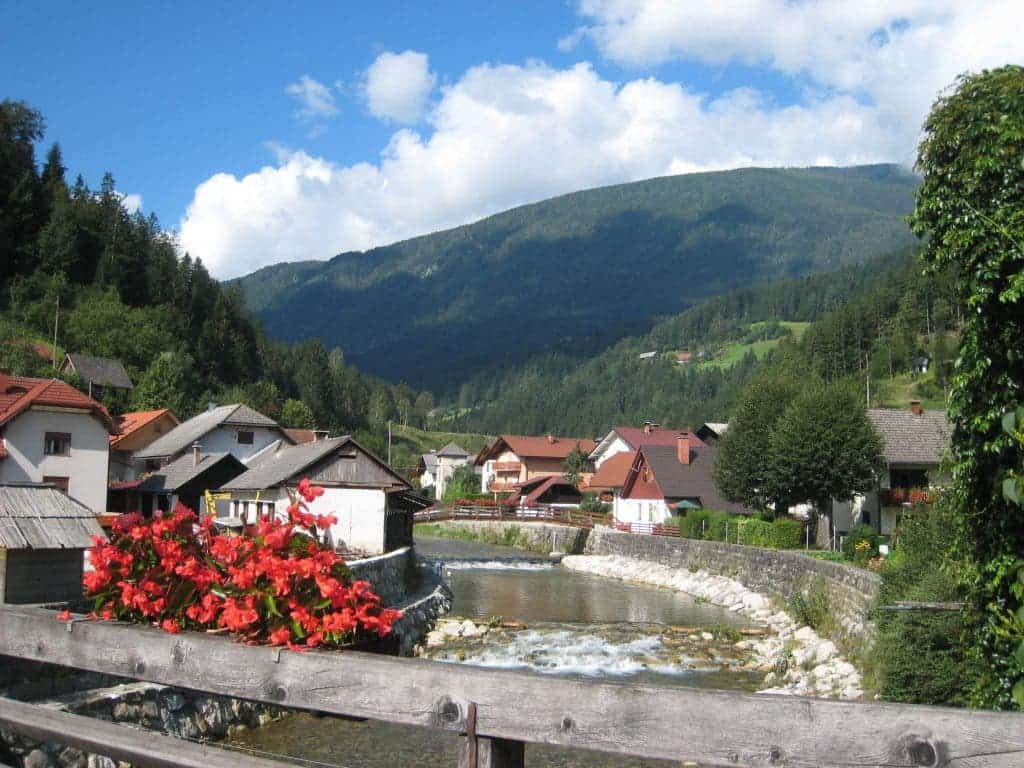 Slovenia: The Luče Village and Savinja River in the north-eastern mountains of the country. 