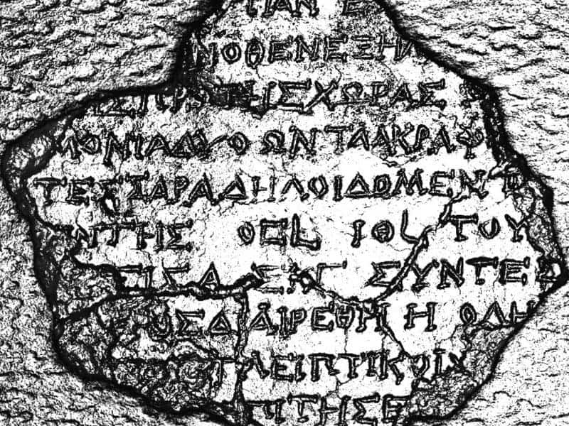 Inscriptions on the back cover of Fragment 19. These were previously obscured by sediments. Credit: Antikythera Mechanism Research Project