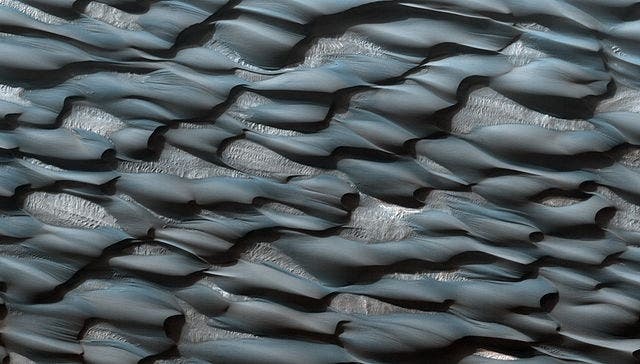 Martian sand ripples as recorded by the Mars Reconnaissance Orbiter from the planet's orbit. Credit: Wikimedia Commons