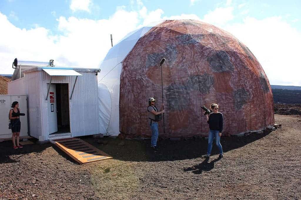 Crew members of the fourth Hawaiʻi Space Exploration Analog and Simulation mission before they entered their Mars simulation habitat on August 28, 2015. Image via University of Hawaii.