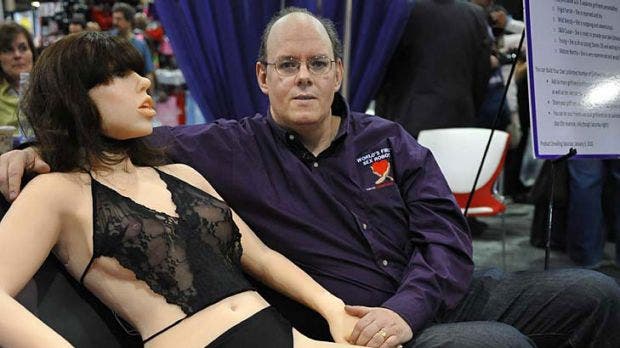 "This is the future" ... inventor Doug Hines with his sex robot, "Roxxxy". Credit: SMH.au