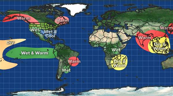 How El Nino is affecting areas around the world. Courtesy of NBC News