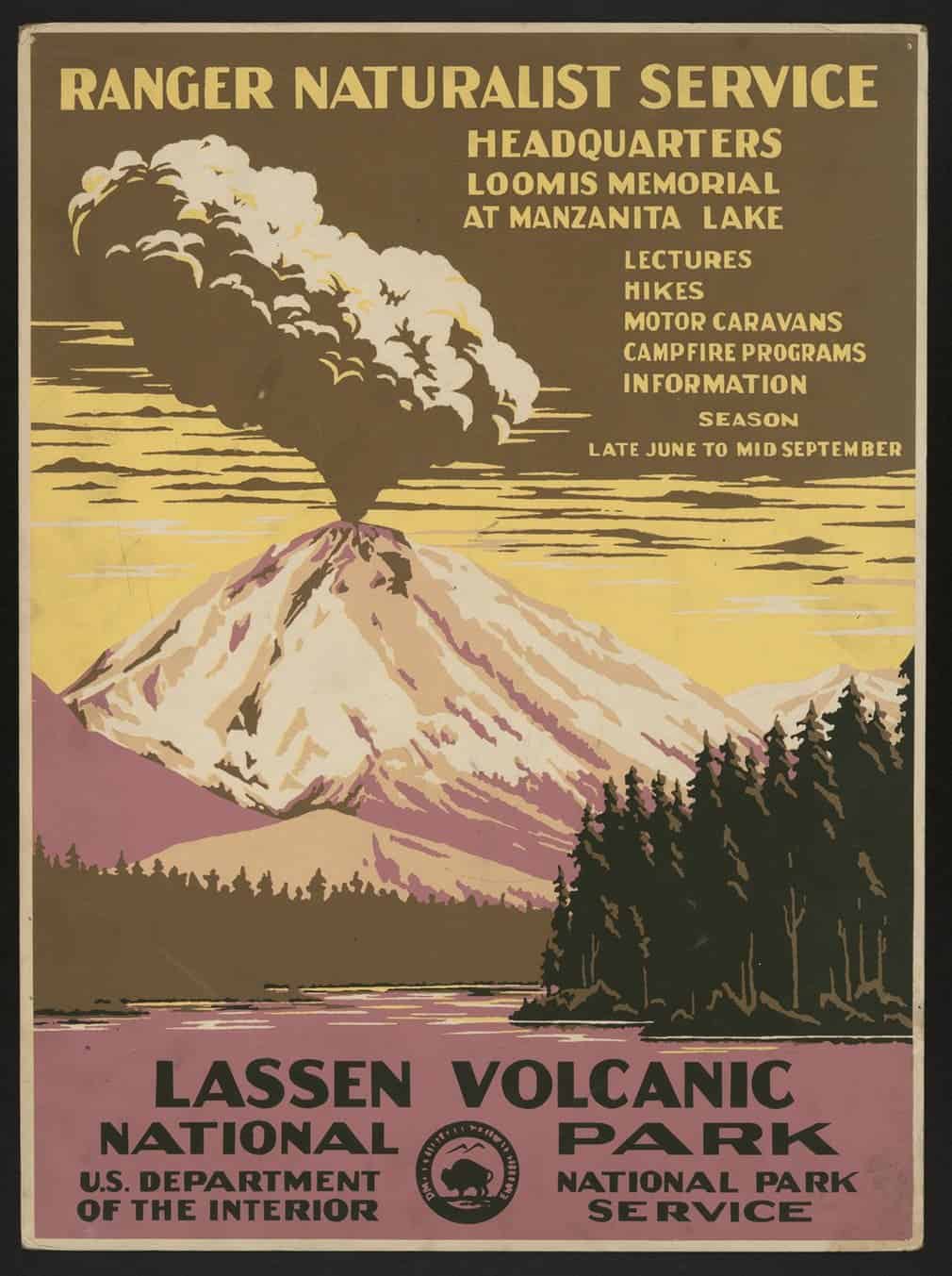 Lassen Volcanic national park and the Lassen erupting, 1938. 