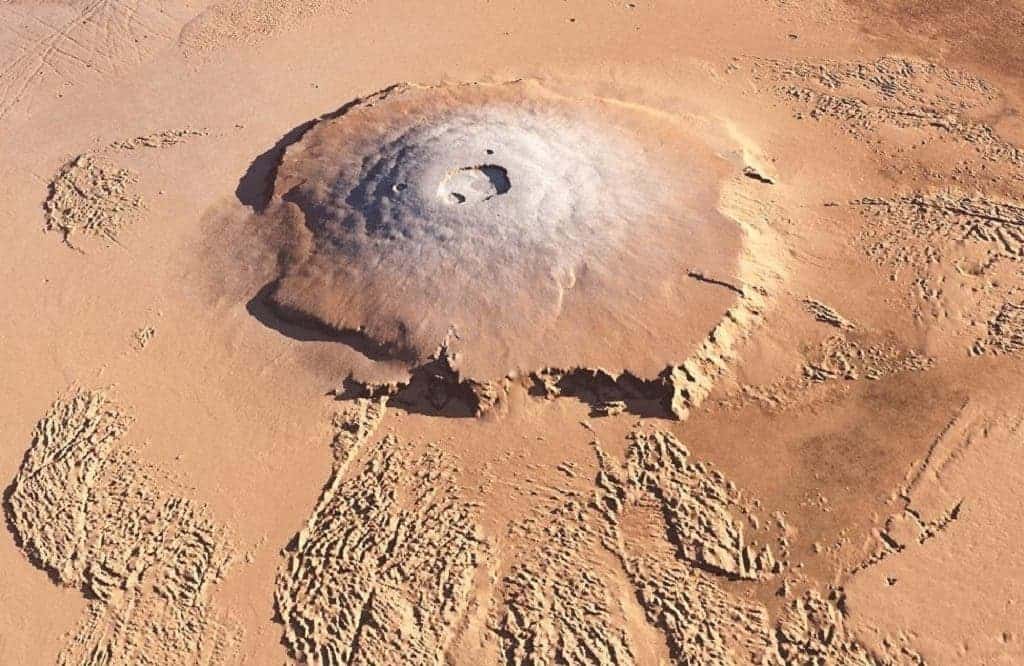 Olympus Mons, the largest volcano in the solar system. Credit: NASA.