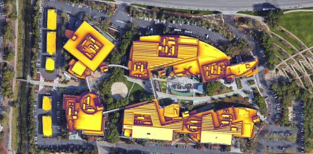 Solar potential of Googleplex in Mountain View, CA. Credit: Google. 