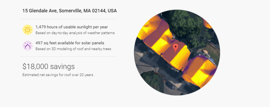 Sample result of query using the solar energy savings tool. Credit: Google.