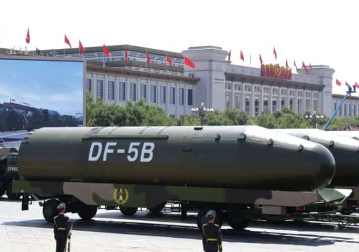 The Dong Feng-5 (DF-5) is an intercontinental ballistic missile (ICBM). The two-stage, liquid-propellant missile has a range of 10,000 - 13,000 km.