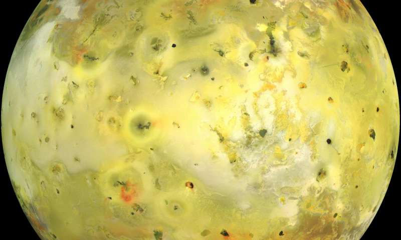 True color image of Jupiter’s moon Io made by the Galileo spacecraft. Credit: NASA/JPL/University of Arizona