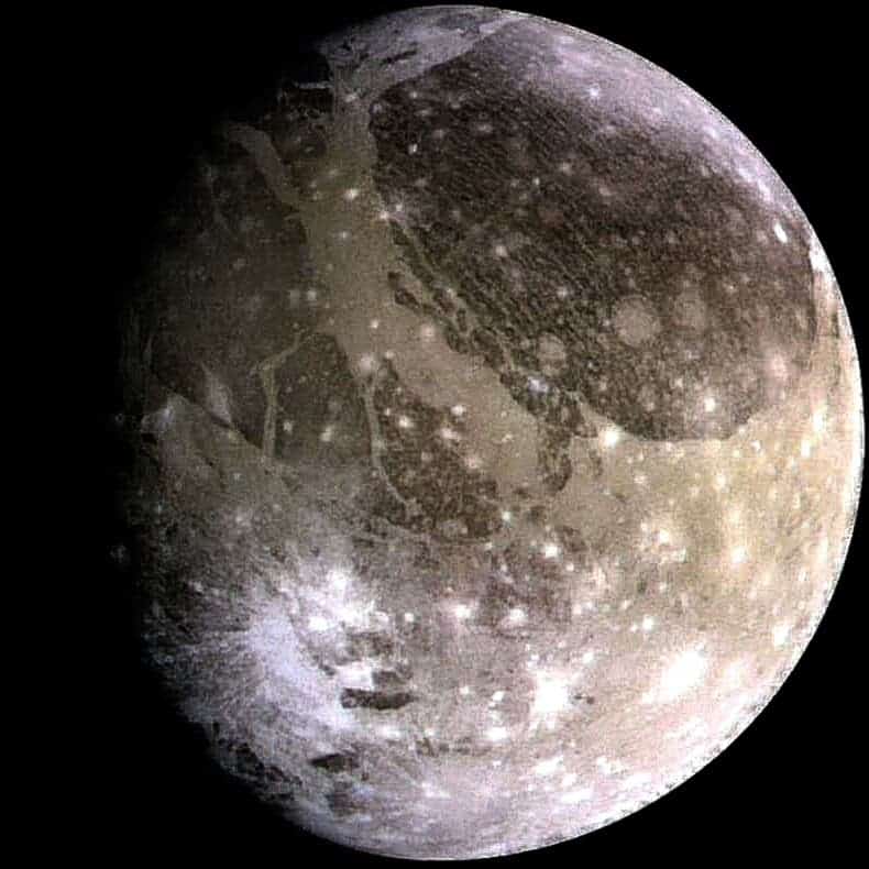 Ganymede is Jupiter's largest moon and also the largest moon in the solar system. Credit: Wikimedia Commons.