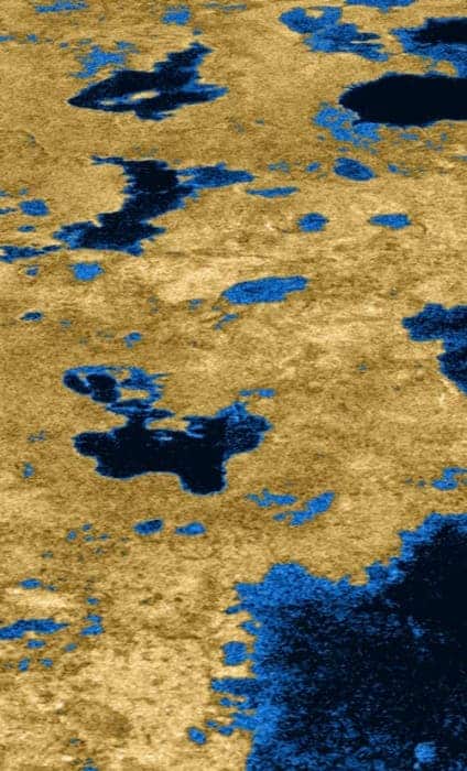 Cassini radar map of Titan's surface. Credit: Cassini Radar Mapper, JPL, ESA, NASA.