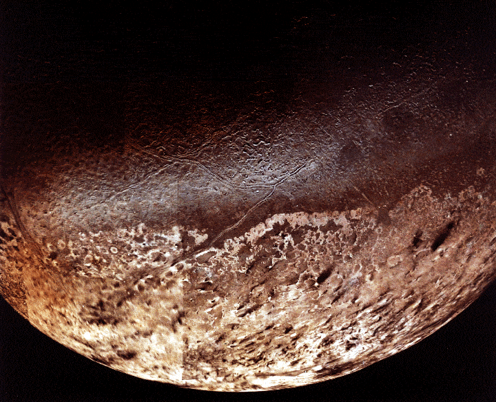 A real picture of the peculiar world of Triton taken on October 10, 1999 by Voyager 2. Credit: NASA.