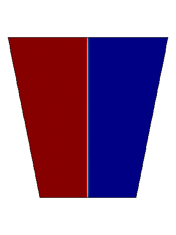 Animation of a volume of solution which is initially nonuniform. Red is a high concentration of solvent while blue is the pure solute. Over time, diffusion causes the solution to even up in concentration. Credit: Comsol.