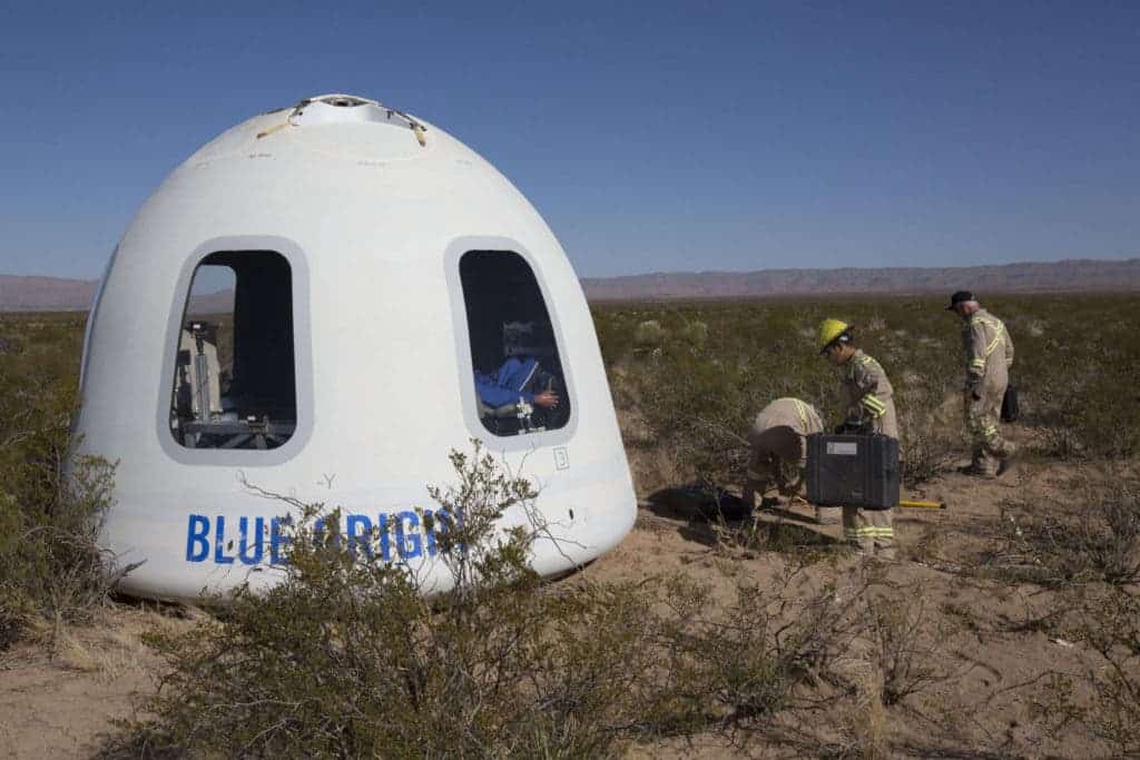 Crew Capsule 2.0 and its huge windows after it safely touched down on Tuesday. Credit: Blue Origin.