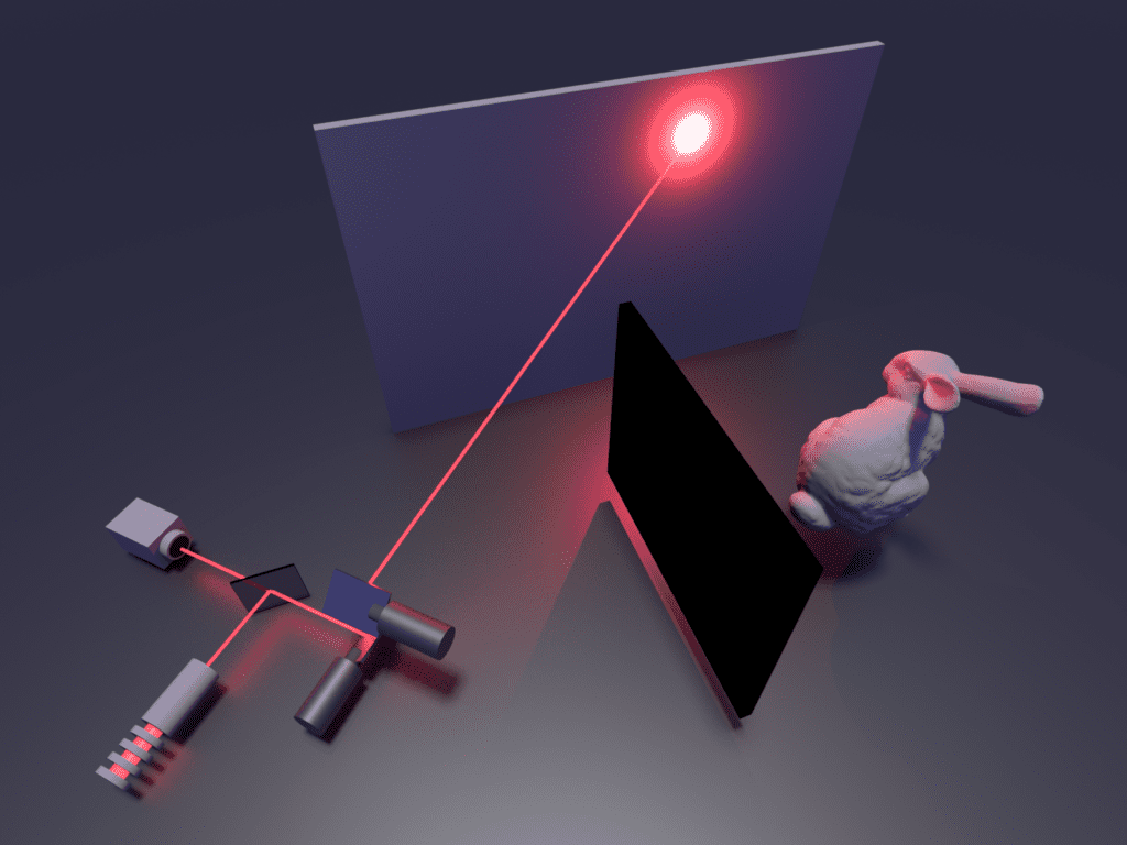 Illustration of the non-line-of-sight imaging system. Credit: Stanford Computational Imaging Lab. 