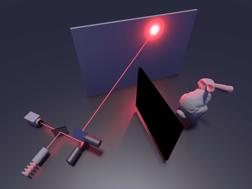 Illustration of the non-line-of-sight imaging system. Credit: Stanford Computational Imaging Lab.